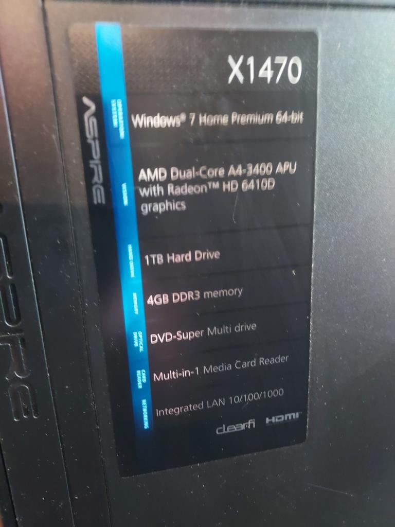 Acer Aspire X1470 Desktop PC, Computers en Software, Desktop Pc's, Ophalen of Verzenden