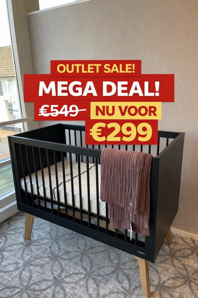 Kidsmill Sixties Babybed Zwart Mat / Naturel OUTLET SALE, Kinderen en Baby's, Babywiegjes en Ledikanten, Nieuw, Ledikant, Ophalen