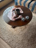 Houten salontafel met ronde vorm en glazen plaat, Gebruikt, Minder dan 50 cm, Eikenhout, Rond