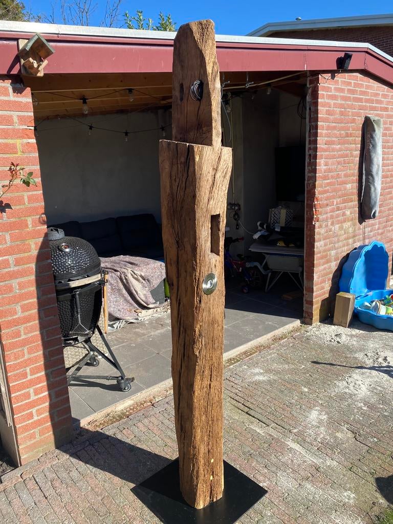 Oud eiken gebindlamp, Huis en Inrichting, Lampen | Vloerlampen, Ophalen, Gebruikt, 200 cm of meer, Landelijk
