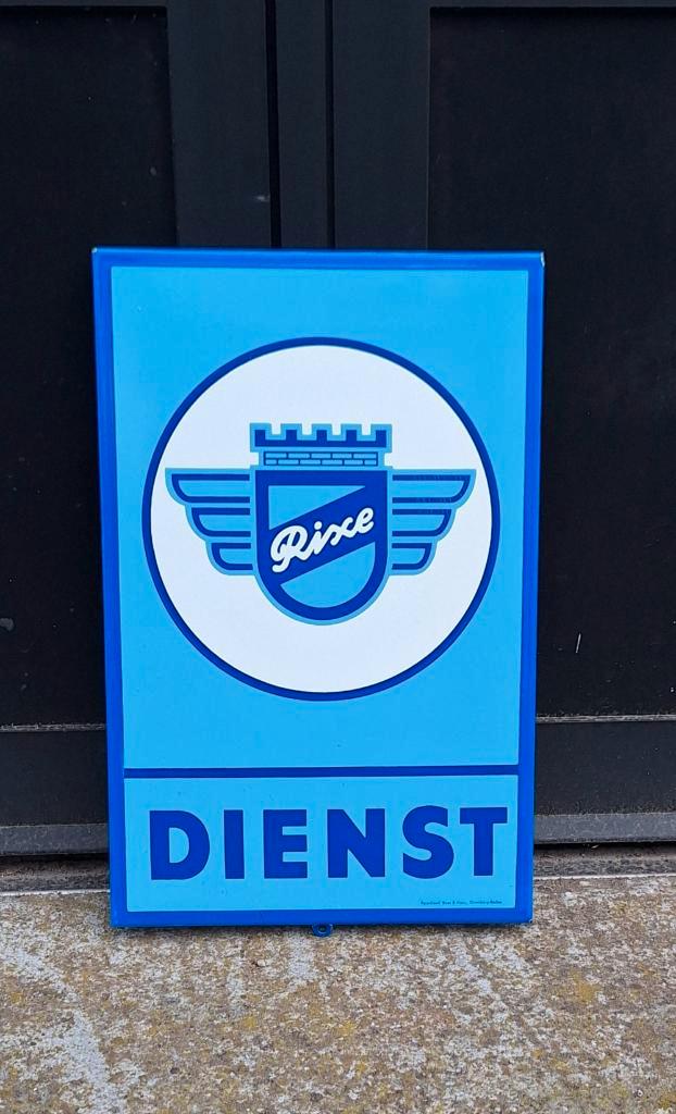 Origineel emaille reclamebord Rixe Dienst motorfietsen., Verzamelen, Merken en Reclamevoorwerpen, Gebruikt, Reclamebord, Ophalen of Verzenden