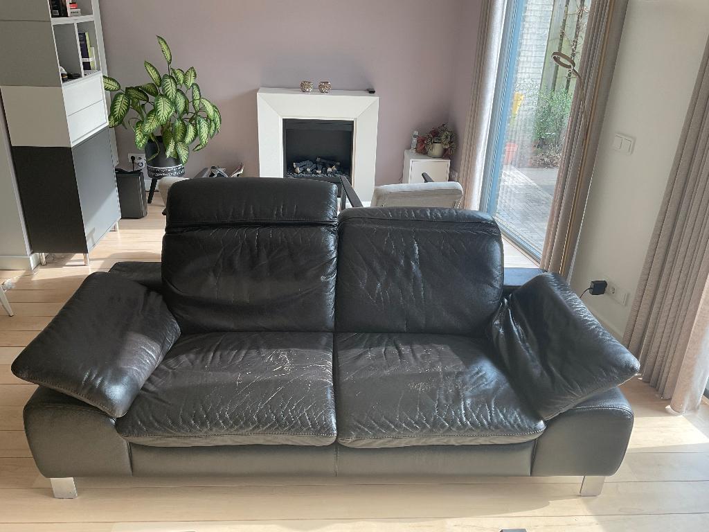 Lederen bankstel (2 en 3 zits) van Montel in donkerbruin, Huis en Inrichting, Banken | Bankstellen, Ophalen, Gebruikt, Rechte bank