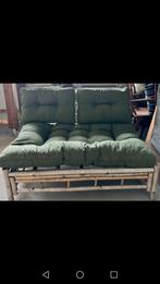 Tuinbank loungebank bamboe bank met mooie stevige kussens, Ophalen, Zo goed als nieuw, Hout