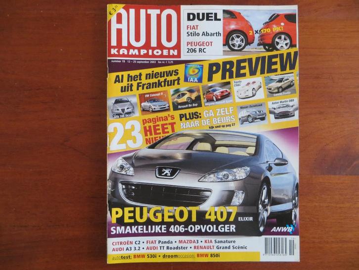 Autokampioen 19 2003 Fiat Stilo Abarth, Peugeot 206 RC, 407, Boeken, Auto's | Folders en Tijdschriften, Nieuw, Peugeot, Ophalen of Verzenden