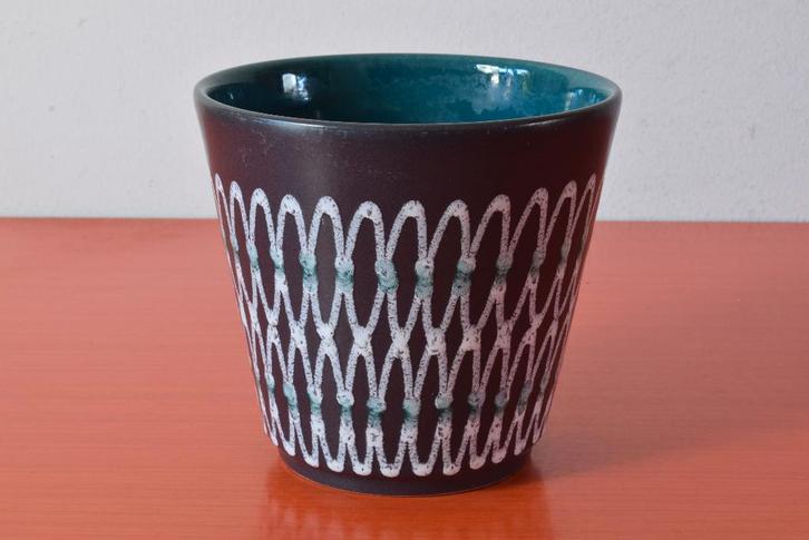 Retro vintage fat lava bloempot met grafisch retrodecor, Antiek en Kunst, Antiek | Keramiek en Aardewerk, Ophalen of Verzenden