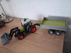 BRUDER TRACTOR CLAAS VOORLADER +PLATTE KAR/AANHANGER, Ophalen of Verzenden, Zo goed als nieuw