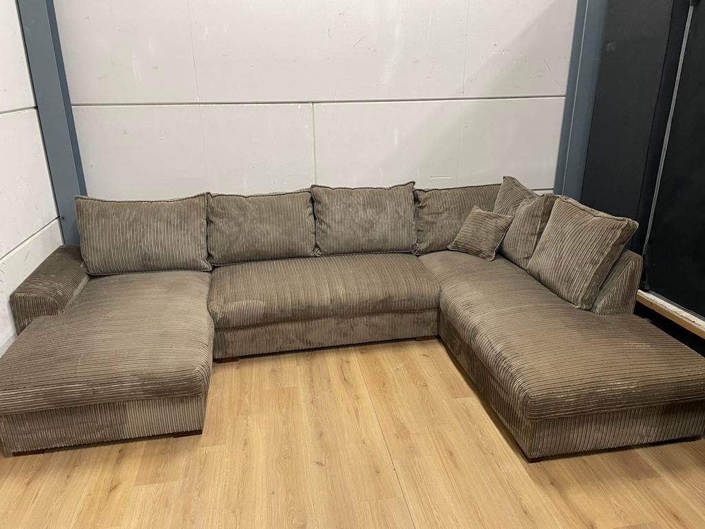 Mooie luxe ribstof beige u bank - GEREINIGD!!!