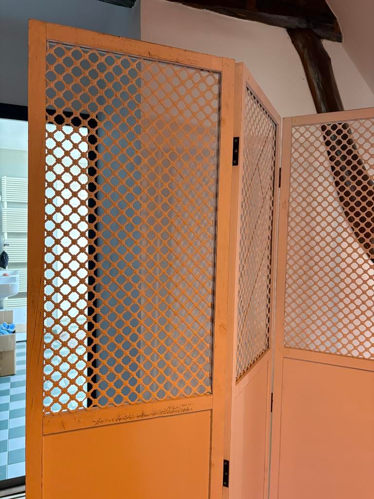 Vintage Roomdivider / Scherm - Crèmekleurig, Huis en Inrichting, Woonaccessoires | Kamerschermen, Ophalen of Verzenden, Gebruikt