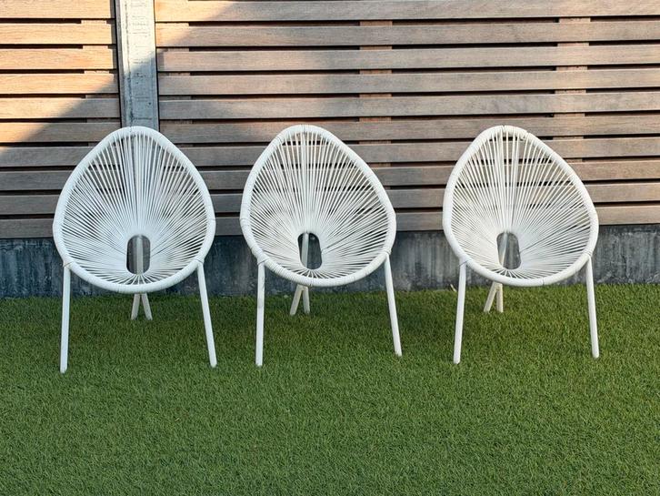 Witte Kinder Tuinstoeltjes - Kuipmodel (Zithoogte 23cm), Tuin en Terras, Tuinstoelen, Gebruikt, Kunststof, Ophalen