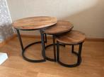 Set van 3 Bijzettafels - Industrieel Hout & Metaal, Huis en Inrichting, Tafels | Bijzettafels, Ophalen, Minder dan 45 cm, Minder dan 55 cm