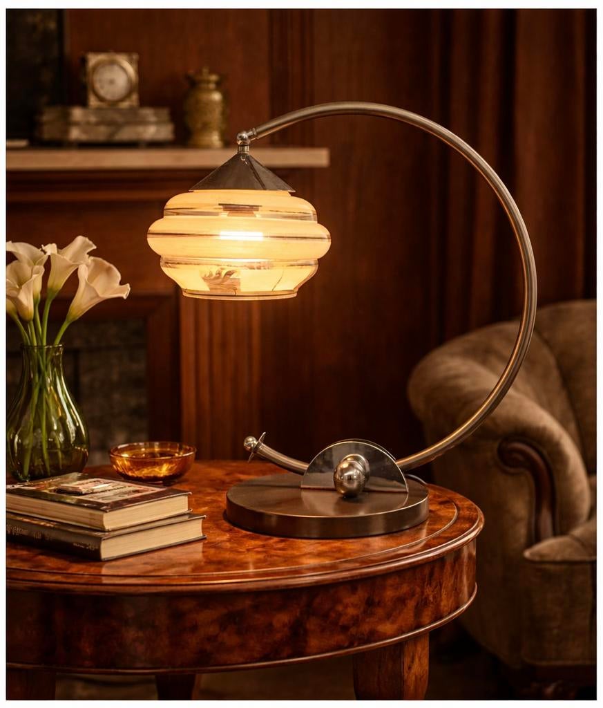 Art deco lamp vintage nikkel chroom, Ophalen, Zo goed als nieuw, Minder dan 50 cm