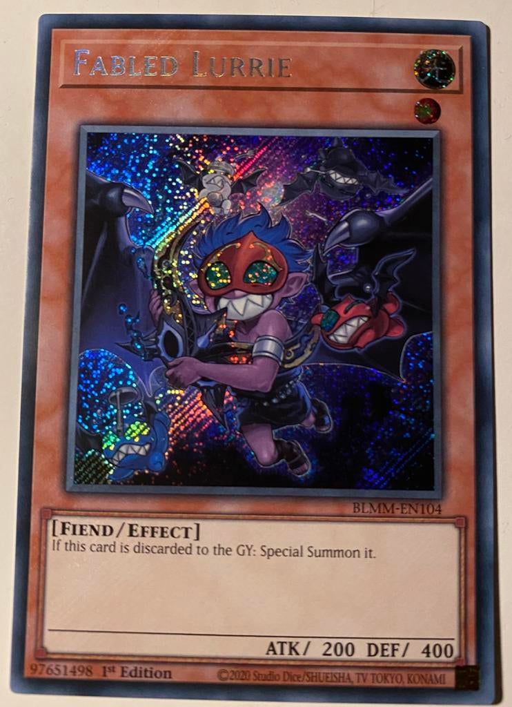 Yu-Gi-Oh! Fabled Lurrie BLMM 1st Edition !, Ophalen of Verzenden, Zo goed als nieuw, Losse kaart, Foil