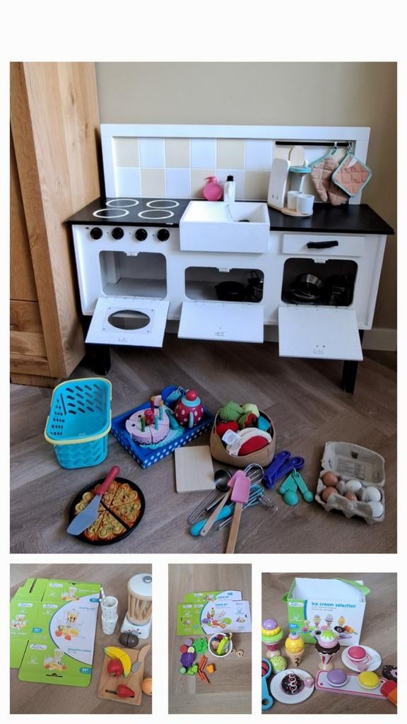 Speelkeuken met uitgebreid New Classic Toys speelgoed, Ophalen, Gebruikt, Hout, Speelkeuken