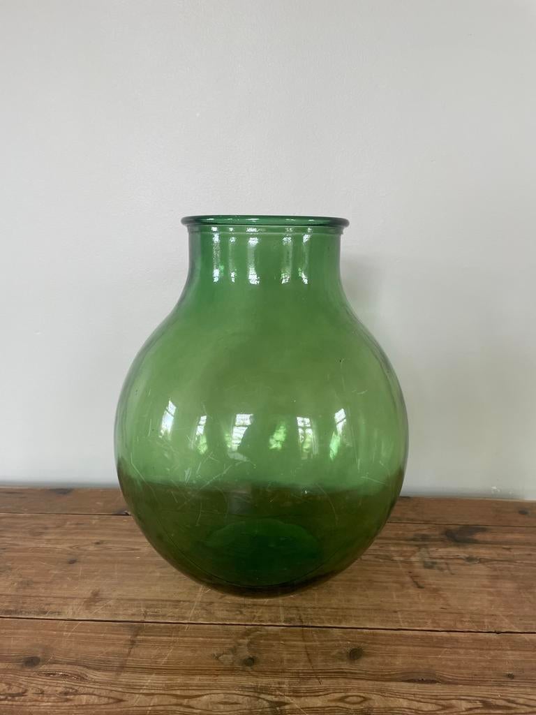 Grote Groene Glazen Bol Vaas - 36cm Hoog, Ophalen, Gebruikt, Glas, Minder dan 50 cm
