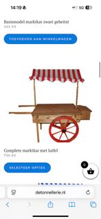 Winkelpresentatie houten marktkar KAAS / VIS / GROENTE, Ophalen