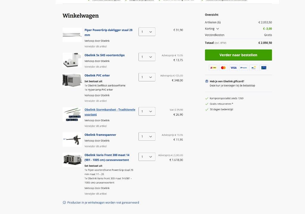 Obelink Vario 300 + erker, Caravans en Kamperen, Ophalen, Zo goed als nieuw, PVC, Overige merken