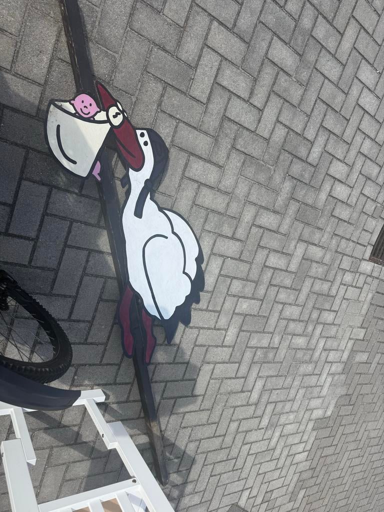 Geboortebord Ooievaar met baby, Ophalen, Gebruikt, Geboortebord