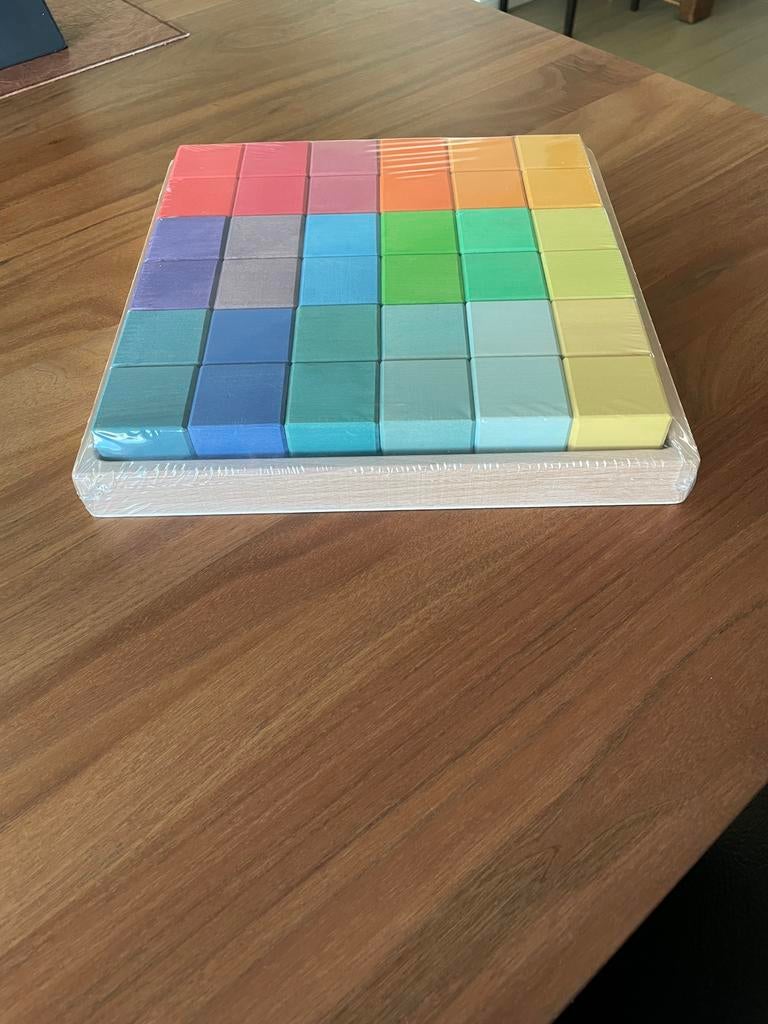 Houten blokken in tray - Regenboogkleuren -, Ophalen of Verzenden, Nieuw