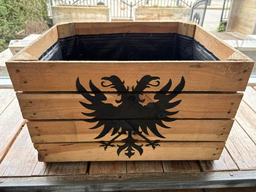 Houten plantenkratje met wapen van Naarden, Tuin en Terras, Bloembakken en Plantenbakken, Zo goed als nieuw, Hout, Tuin, 30 tot 60 cm