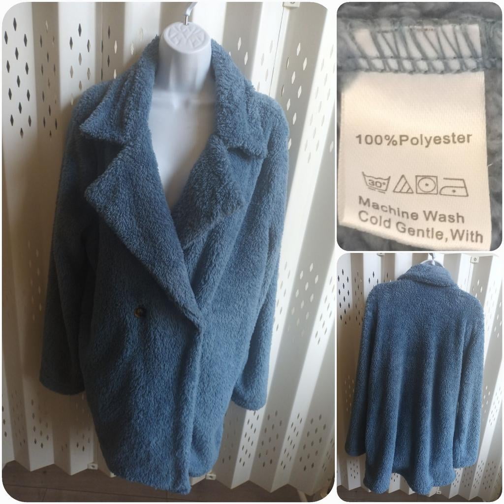 Blauwe teddy/fleece jas vest kraag SHEIN L/XL New, Blauw, Maat 46/48 (XL) of groter, Nieuw, Ophalen of Verzenden