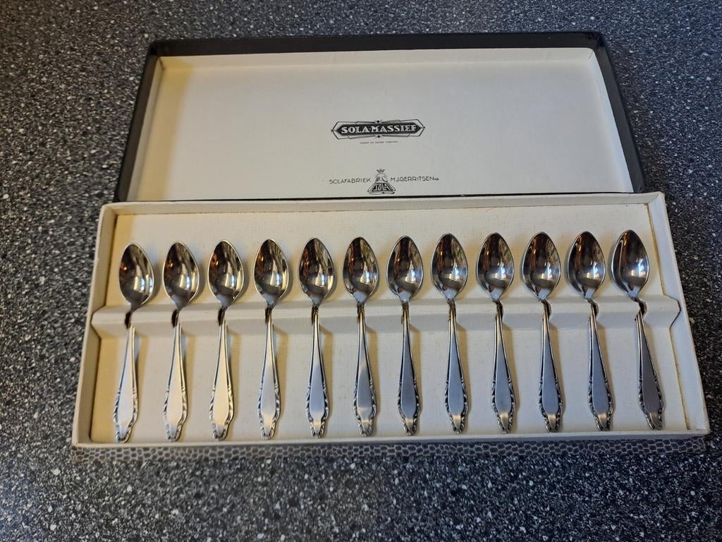 Vintage Sola massief theelepeltjes x12, Antiek en Kunst, Antiek | Bestek, Ophalen of Verzenden