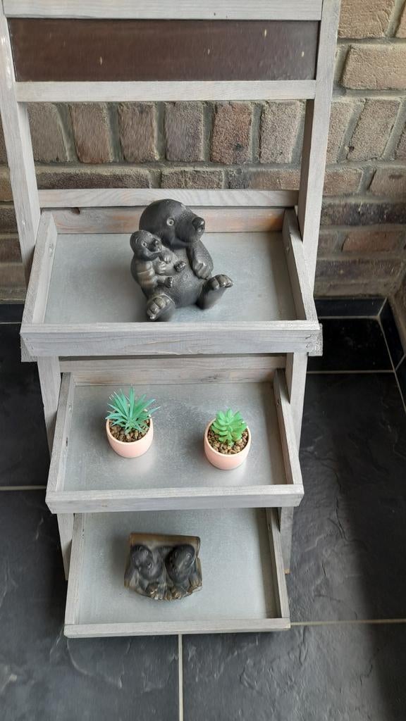 Decoratieve houten ladderrek met metalen schappen, Ophalen of Verzenden