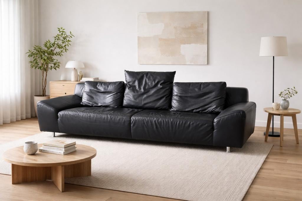 Topform leren 3-zits bank – GRATIS bezorging, Gebruikt, Driepersoons, 75 tot 100 cm, Ophalen of Verzenden