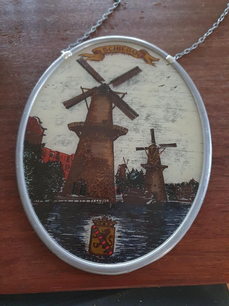 Glas in Lood hanger met 3 molens In Schiedam, Ophalen of Verzenden