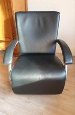 Fauteuil zwart leer, metalen frame, Ophalen, Gebruikt, Minder dan 75 cm, Modern