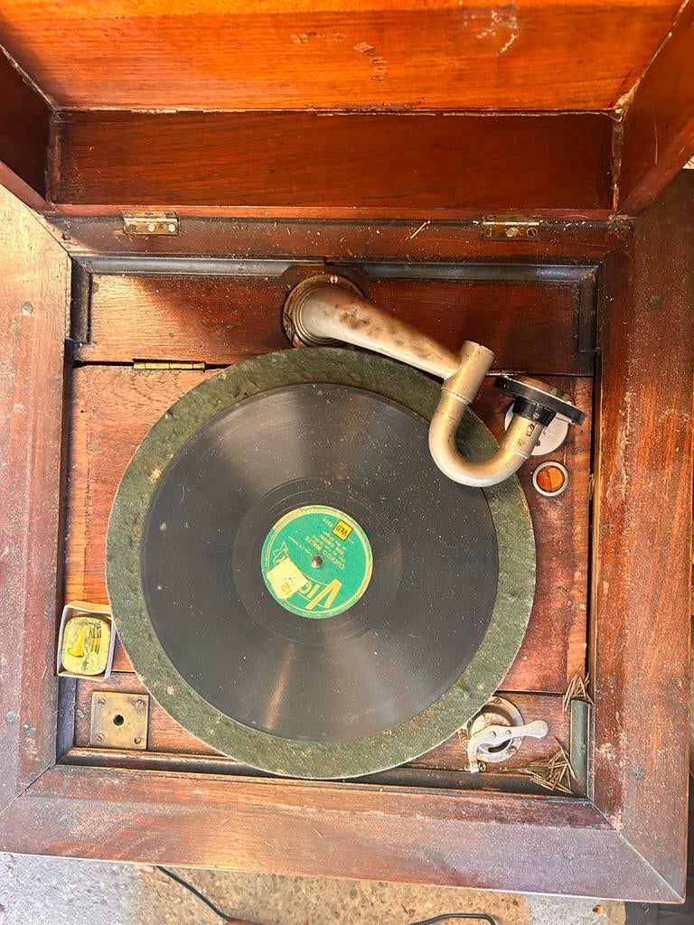 Antieke Grammofoonplaat Speler - Decoratief Object, Ophalen, Niet werkend, Platenspeler, Overige merken