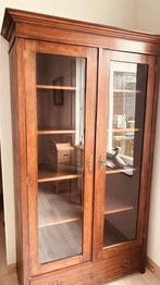 Antieke, massief eiken vitrinekast., Ophalen, Gebruikt, 150 tot 200 cm, 25 tot 50 cm