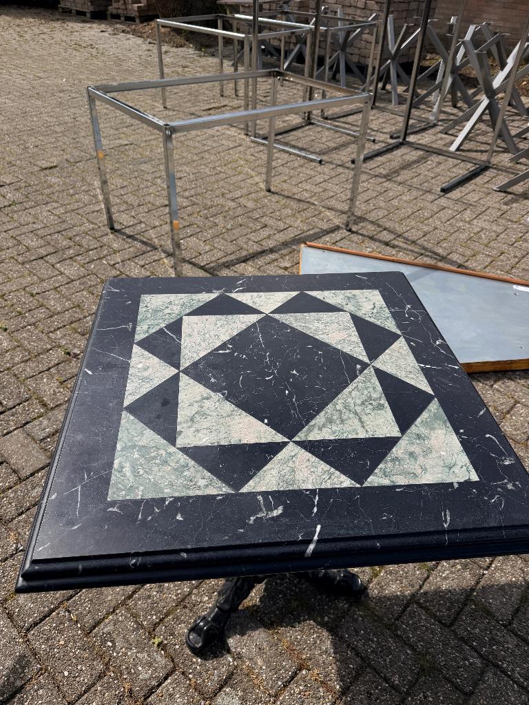 2x Horeca tafel – natuursteen blad klassiek onderstel (4x), Tuin en Terras, Tuintafels, Ophalen, Gebruikt, Rechthoekig, Overige materialen