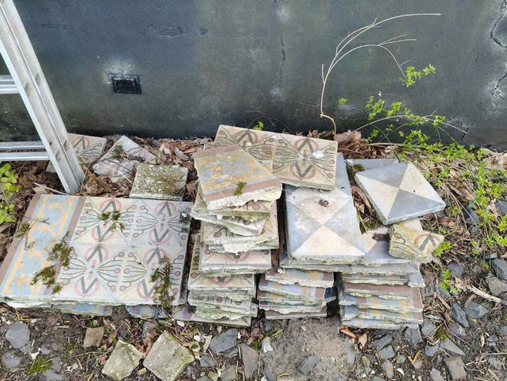 Boerderij tegels jaren '30 of ouder, Doe-het-zelf en Verbouw, Tegels, Gebruikt, Vloertegels, Keramiek, Minder dan 20 cm, Minder dan 20 cm