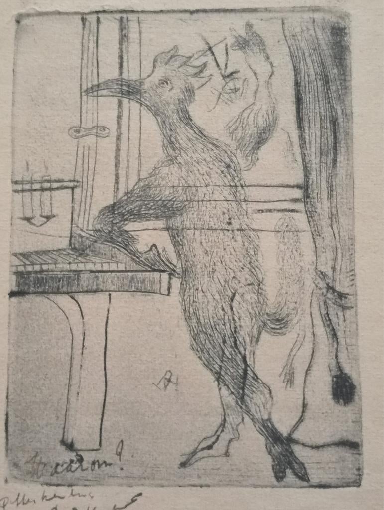 Ets Surrealisme staande Vogel, Ophalen of Verzenden