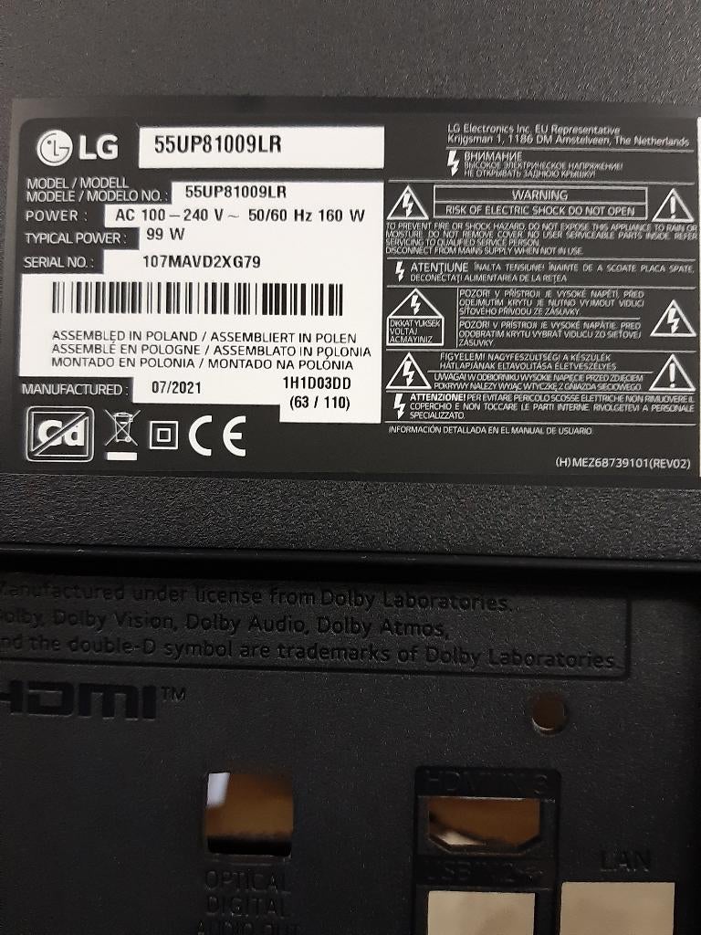 LG TV 55 inch voor onderdelen, Audio, Tv en Foto, Televisies, Ophalen, 50 Hz, 100 cm of meer, Niet werkend