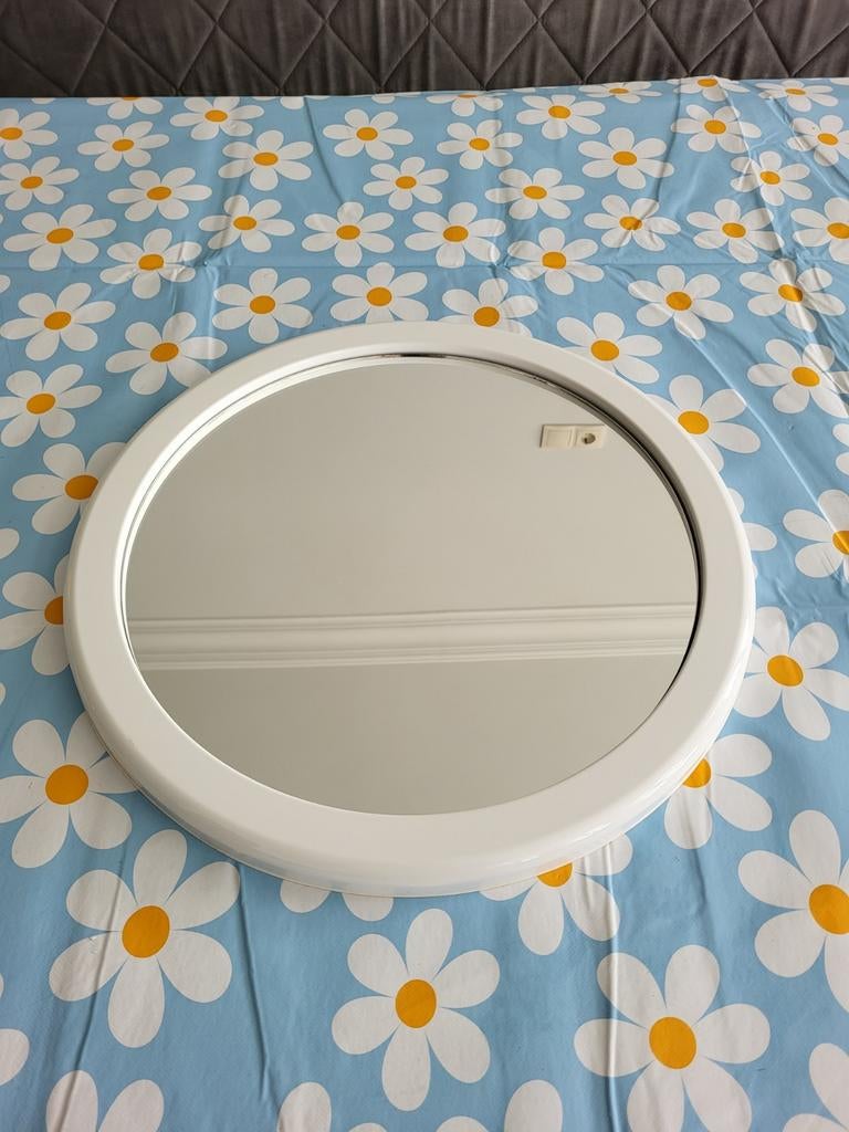 Vintage retro space age ronde spiegel plastic lijst jaren 70, Ophalen of Verzenden, Rond, Minder dan 50 cm, Minder dan 100 cm