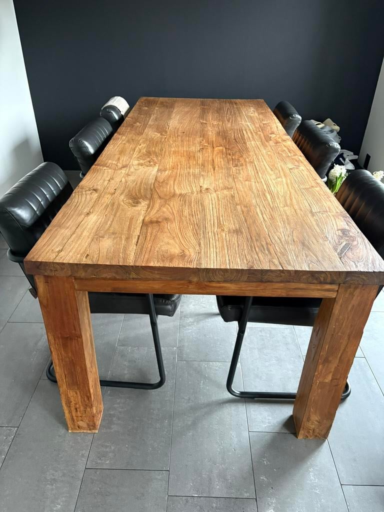 Eiken houten tagel incl 6 stoelen, Ophalen, Gebruikt, 100 tot 150 cm, Eikenhout