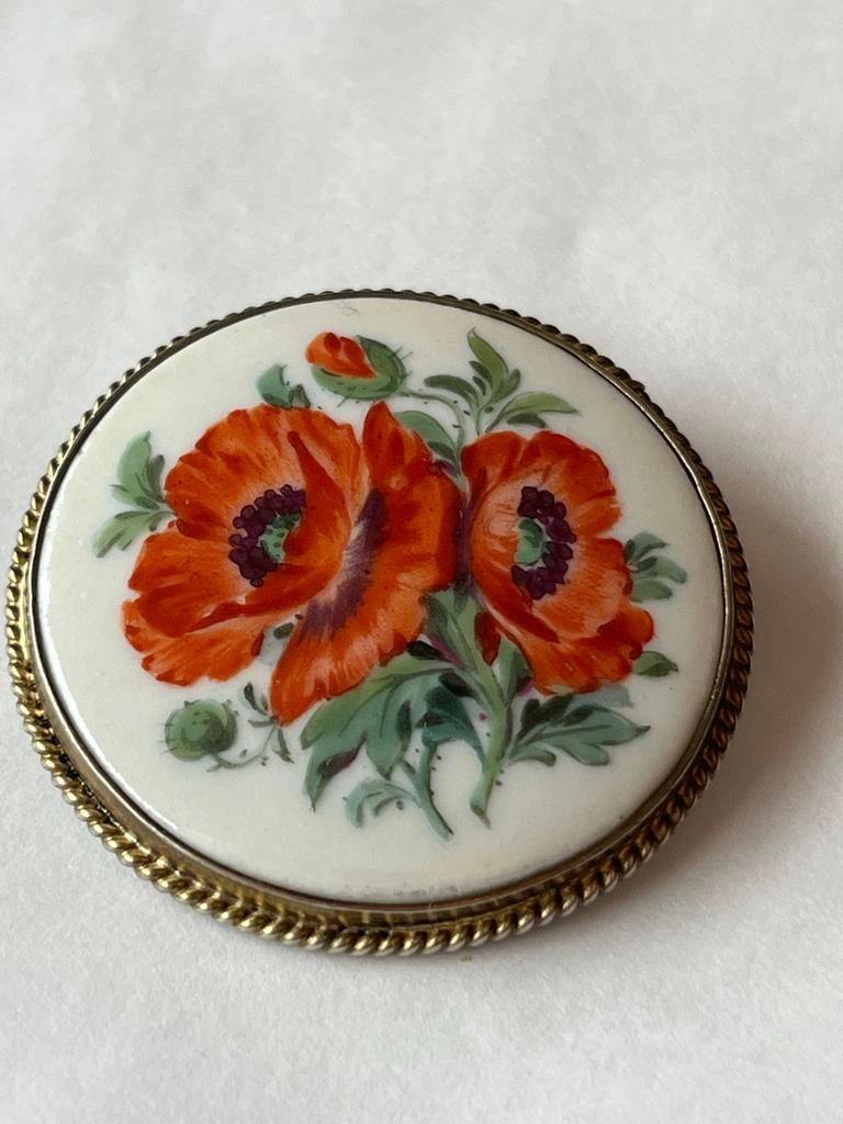Originele Meissen zilveren vergulde broche - 4 cm, Sieraden, Tassen en Uiterlijk, 4 tot 7 cm, Overige kleuren, Verzenden, Zo goed als nieuw