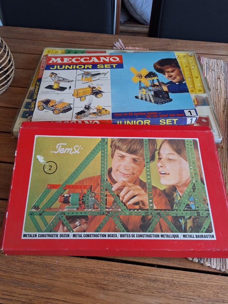 Vintage Meccano Junior Set & TemSi Constructie Doos, Ophalen of Verzenden, Gebruikt, Bouwen