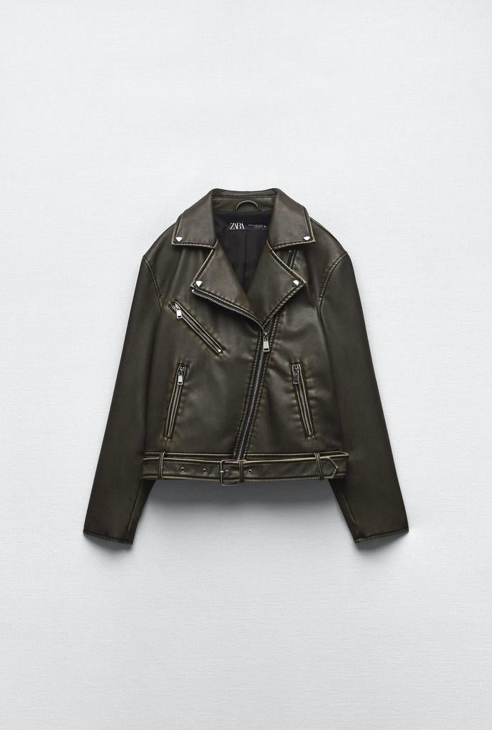 ZARA biker jacket, Kleding | Dames, Jassen | Winter, Ophalen of Verzenden, Zo goed als nieuw, Maat 38/40 (M), Bruin