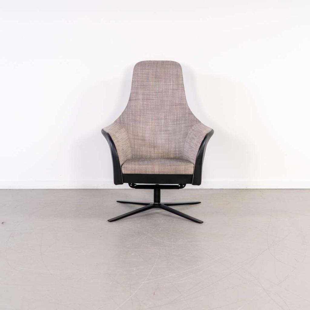 2x Montis Marvin Relaxfauteuil Grijs Stof + Zwart Leer, Huis en Inrichting, Fauteuils, Niet ingevuld, Gebruikt, Leer, Niet ingevuld