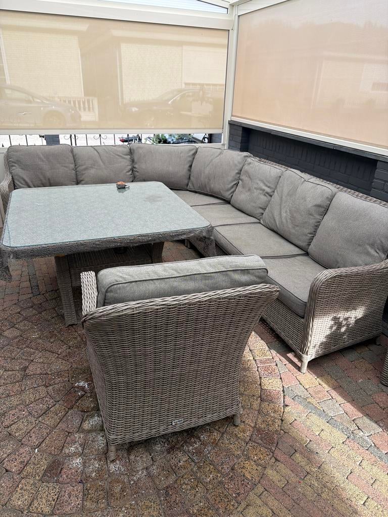 Wicker loungeset met eettafel en stoel, Tuin en Terras, Tuinsets en Loungesets, Gebruikt, Meer dan 8 zitplaatsen, Ophalen of Verzenden