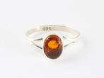 Zilveren ring met amber, Gebruikt, Bruin, Verzenden, Kleiner dan 17