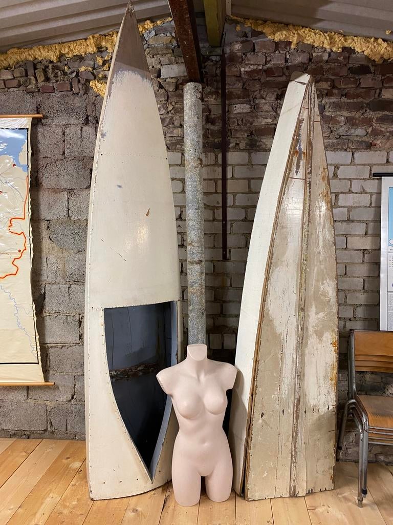 Stoere oude houten halve boot kano wijnkast decoratie item