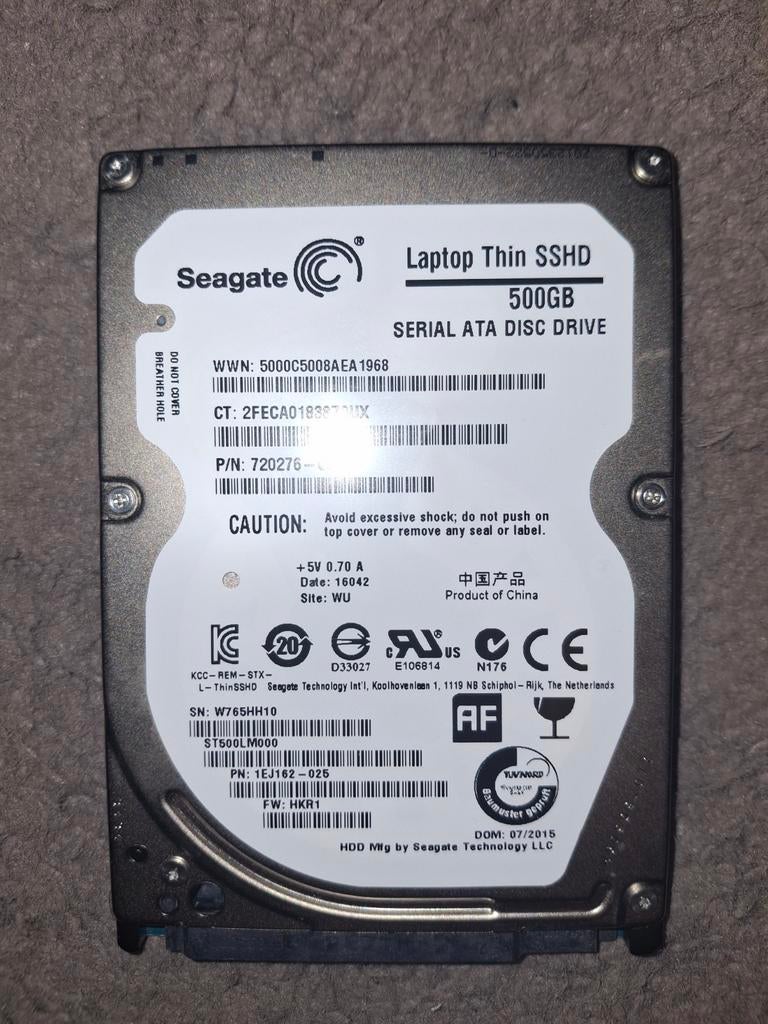 Seagate Laptop Thin SSHD 500GB - Klaar voor gebruik!, Ophalen of Verzenden, Gebruikt, Seagate