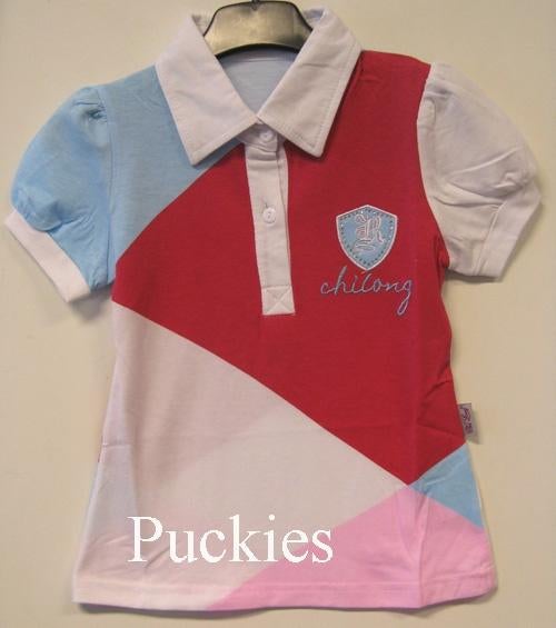 Maat 110/116 Meisjes polo roze/wit/blauw NIEUW (9860), Kinderen en Baby's, Kinderkleding | Maat 110, Meisje, Nieuw, Ophalen of Verzenden