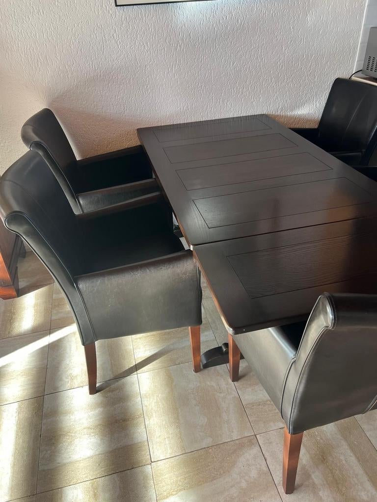 6 lederen eetkamerstoelen, Huis en Inrichting, Tafels | Eettafels, Ophalen of Verzenden, Gebruikt, Rechthoekig, 50 tot 100 cm
