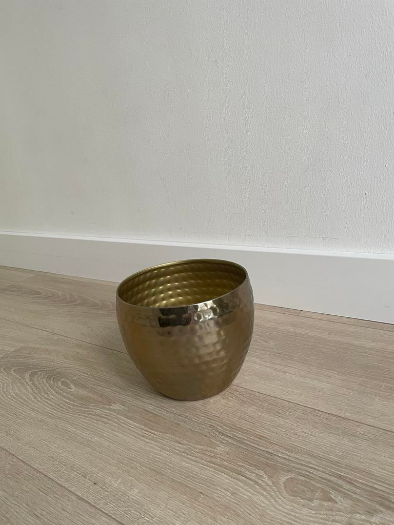 Gouden bloempot met gehamerd design, 25 tot 40 cm, Rond, Binnen, Ophalen of Verzenden