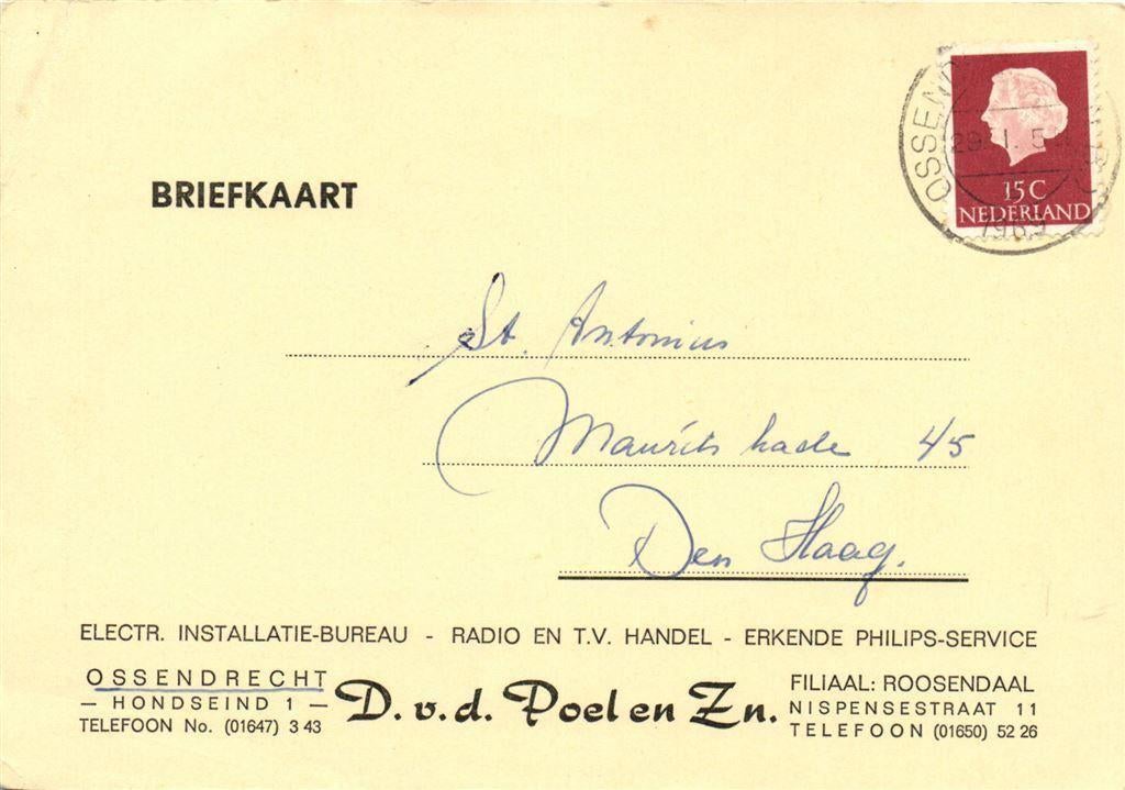 D. v.d. Poel en Zn., Ossendrecht Roosendaal - 01.1969 - brie, Postzegels en Munten, Ophalen of Verzenden, Briefkaart