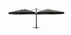 Dubbele Parasol 2x 2,5m + 4 Tegels, Ophalen, Gebruikt, Kantelbaar, Zweefparasol